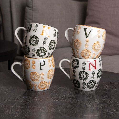4er Patchwork Mug-Set, Patchwork Buchstaben Tassen