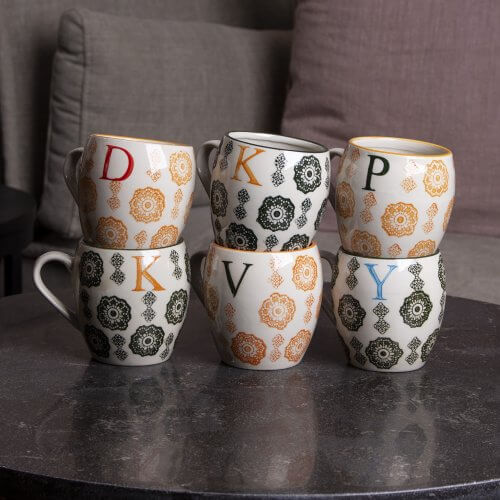 6er Patchwork Mug-Set, Patchwork Buchstaben Tassen