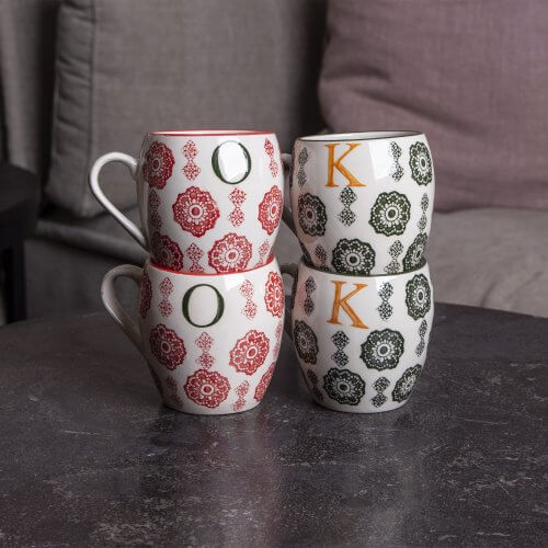 "OK" Patchwork Mug-Set, Patchwork Buchstaben Tassen