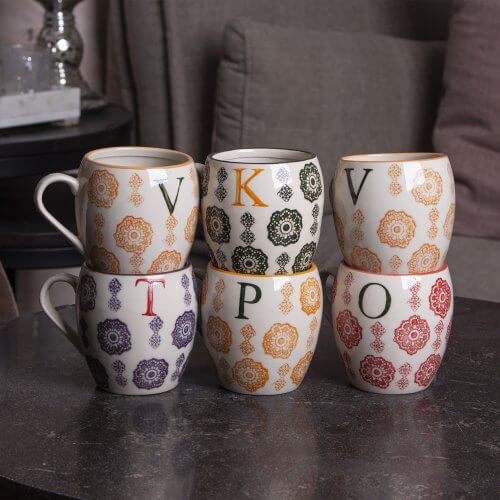 6er Patchwork Mug-Set, Patchwork Buchstaben Tassen